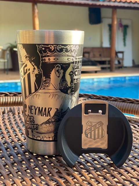 Copo Neymar Jr. Santos FC 473ml Térmico Inox com Tampa e Abridor | Gravação a Laser