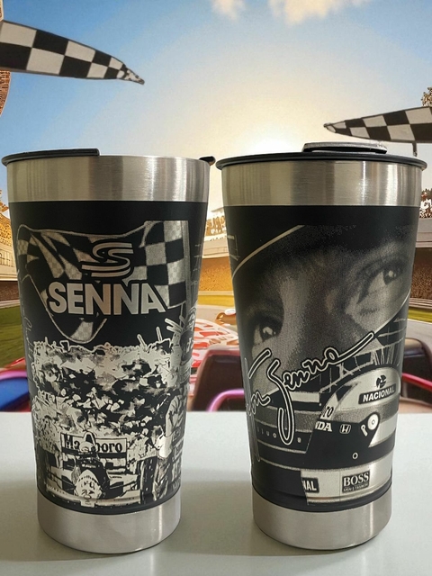 Copo Térmico Ayrton Senna Inox 473ml Com Tampa E Abridor