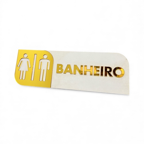 Placa De Porta Sinalização Banheiro Mdf Acrílico Dourado