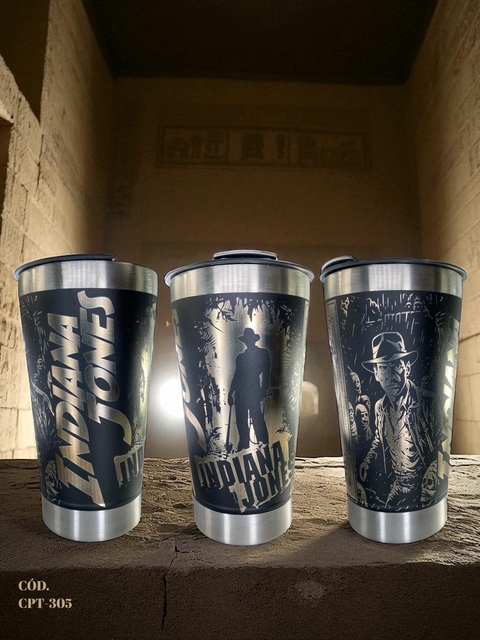 Copo Térmico Indiana Jones 473ml Personalizado Tampa Abridor