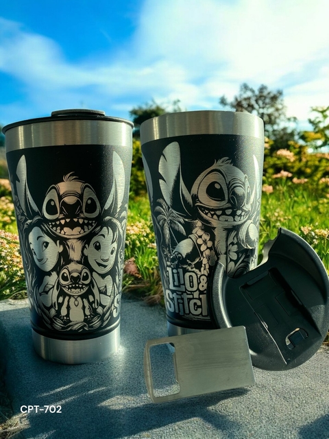 Copo Térmico Personalizado a Laser com Gravação 360º Lilo & Stitch- 473ml com Tampa e Abridor