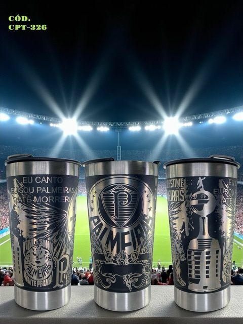 Copo Térmico Clube Futebol Palmeiras 473ml Inox com Tampa e Abridor