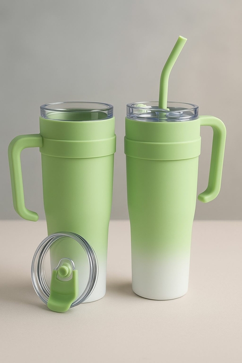 Copo Térmico de Cerveja 1200ml com alça e Canudo de Aço Inox Tampa de acrílico