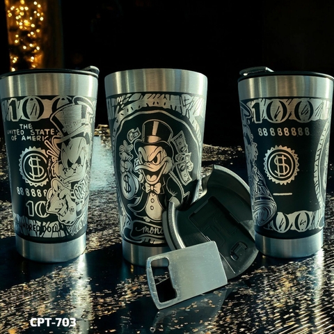 Copo Térmico Personalizado a laser com gravação 360º- Tio Patinhas, 473ml com Tampa e Abridor