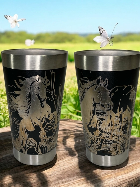 Copo Térmico Inox 473ml- Gravado a Laser Personalização de cavalos com Tampa e Abridor