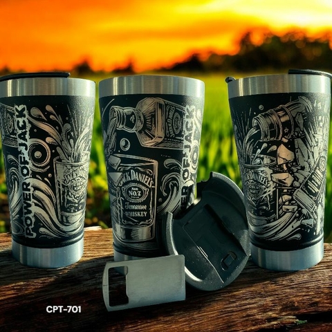 Copo Térmico Personalizado a Laser com Gravação 360º- Jack Daniel´s com Tampa e Abridor