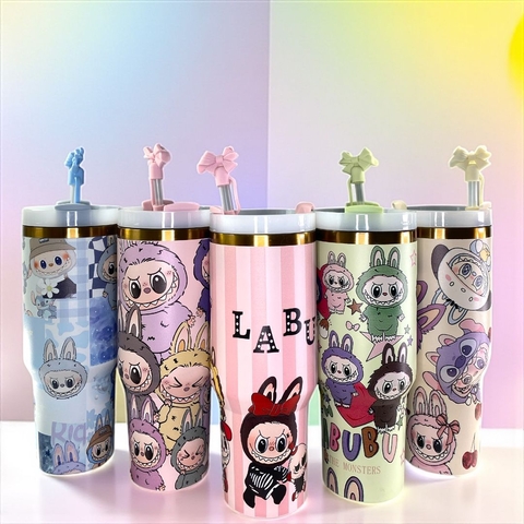 Copo Labubu Térmico 1200ML Inox com Alça Tampa+ Canudo
