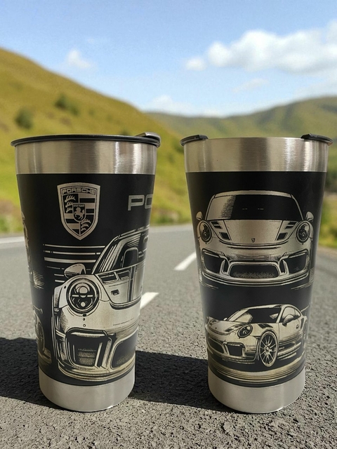 COPO PORSCHE INOX- CARRO ESPORTIVO\ 473ML COM TAMPA E ABRIDOR\ GRRAVADO A LASER