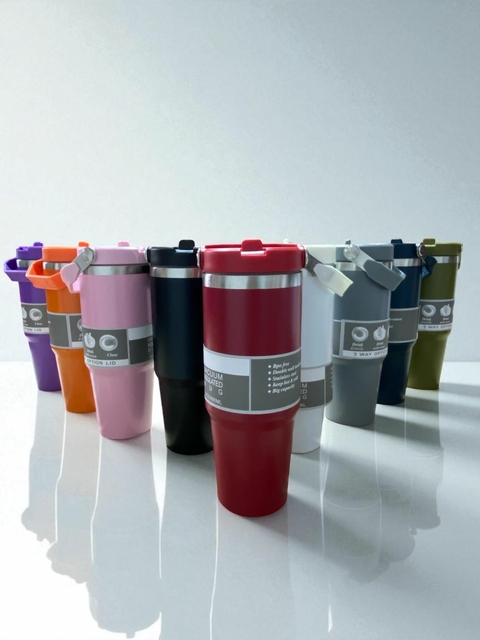 Garrafa Térmica Inox com Canudo| Tampa Antivazamento - Várias Cores