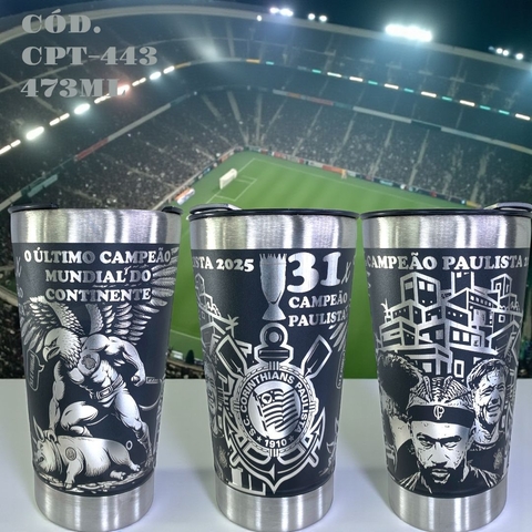 Copo Corinthians Térmico Inox com Tampa e Abridor - Orgulho do Timão