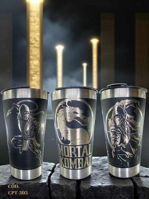Copo Mortal Kombat Térmico| 473ml Inox Com Tampa E Abridor
