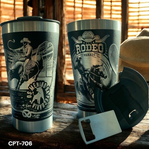 Copo Rodeio Os Meninos da Pecuária Térmico Personalizado a Laser 473ml com Tampa e Abridor