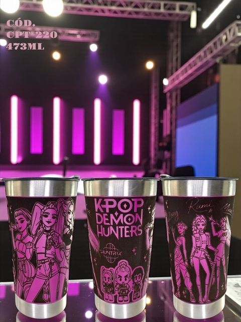 Copo K-Pop Demon Hunters Térmico 473ML Inox com Tampa e Abridor