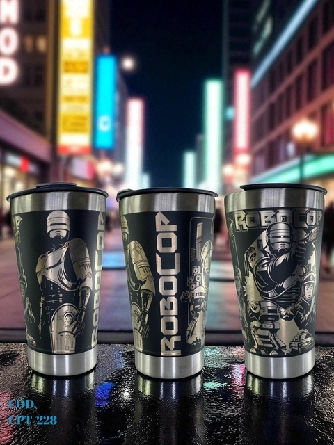 Copo Robocop Térmico 473ml Inox Com Tampa E Abridor