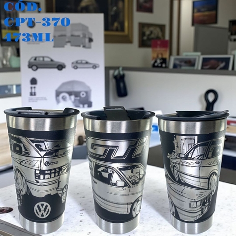 Copo Térmico Volkswagen GTI Inox 473ML com Tampa e Abridor- Personalização a Laser