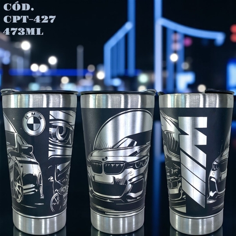 Copo BMW Térmico 473ml Inox com Tampa e Abridor