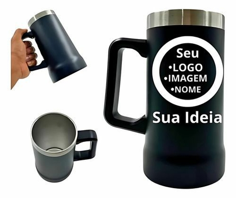 Caneca 710ml Térmica Preta Personalizada com Alça - com Nome,logo ou imagem