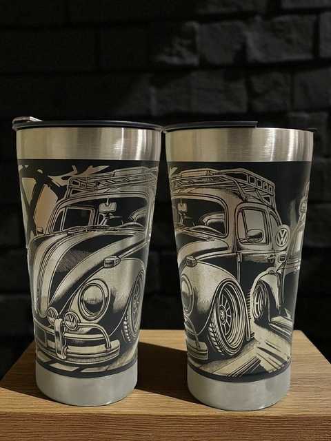 COPO VOLKSWAGEN FUSCA INOX 473ML\ GRAVADO A LASER COM TAMPA E ABRIDOR