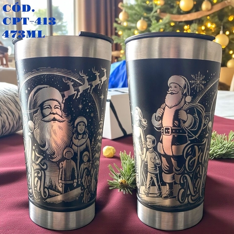 Copo Térmico Natalino 473ml Inox com Tampa e Abridor | Papai Noel