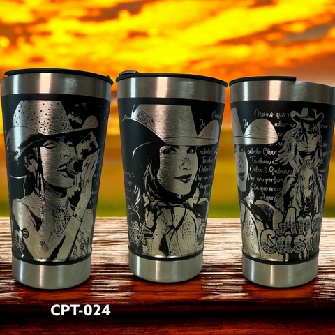 Copo Ana Castela Inox 473ml Gravação a Laser com Tampa e Abridor