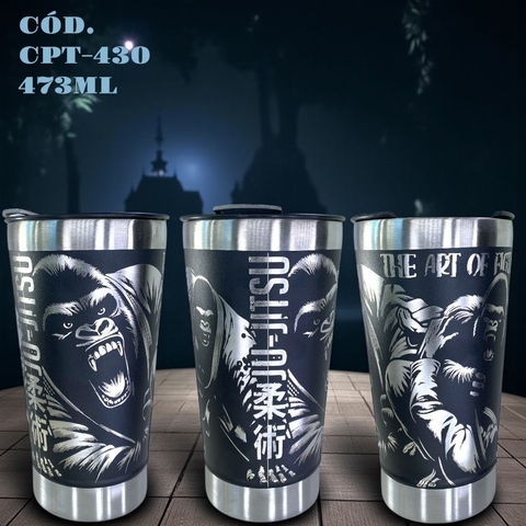Copo Jiu-Jitsu Térmico 473ml Inox com Tampa e Abridor- Gravação a Laser