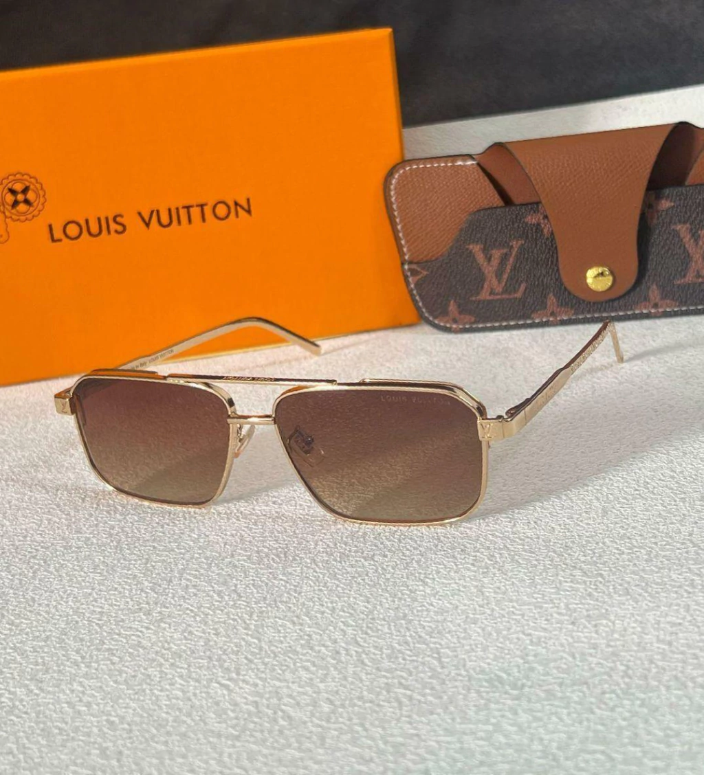 Óculos de Sol Louis Vuitton Dourado Lente Marrom Linha Italiana