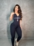 Macacão Legging Preto Decote V - Detalhe Poá Branco