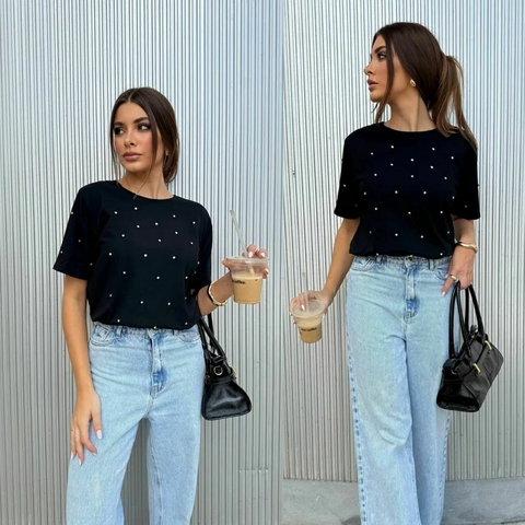 Black T-Shirt Liz Black rhinestone details