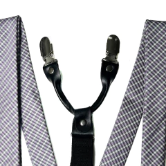 Suspensório Masculino Tecido de Gravata Xadrez Lilás - Gravata Masculina