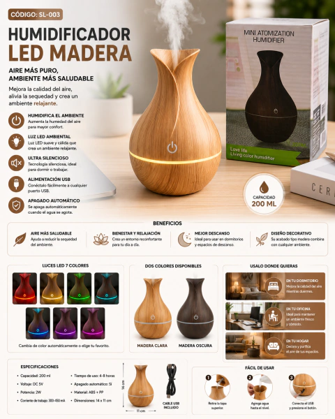 HUMIDIFICADOR LED MADERA