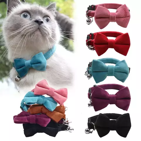 Coleira de Veludo para Gatos e Filhotes – Com Laço Bowknot, Sino e Fivela de Segurança Ajustável