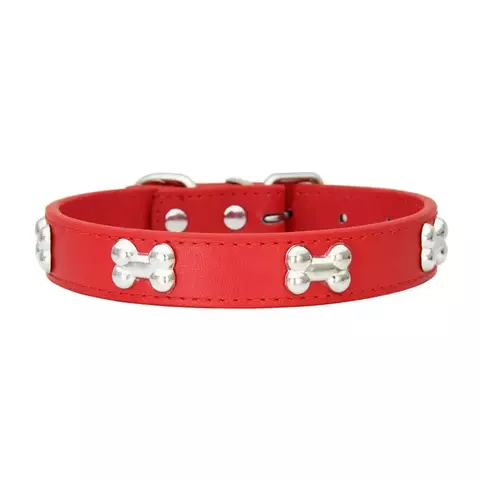 Coleira de Couro com Detalhe de Osso – Durável e Estilosa | Para Cães Pequenos e Grandes, Pug, Chihuahua e Gatos - comprar online