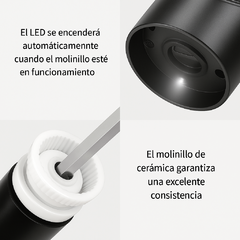 Pimentero Eléctrico USB con Luz LED y Moledor de Cerámica