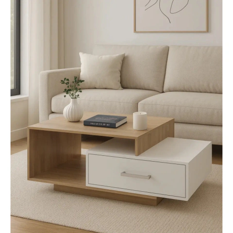 Mesa De Centro Arrime Ratona Moderna 1 Cajon Living Hogar