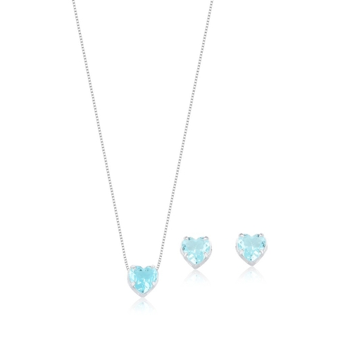 Conjunto Coração Zircônia Azul-Claro