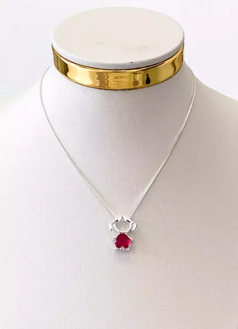 Colar Menina Coração Rubi - Prata 950 - comprar online