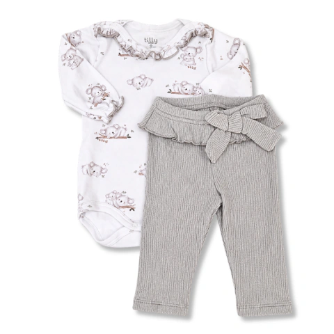Conjunto Body Manga Longa com Babados e Calça Coala | Cinza