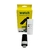 Dispositivo OM+ Android TV Stick negro con puerto HDMI, control remoto inalámbrico 2.4G, caja amarilla y guía de usuario