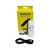 OM+ Android TV Stick con caja amarilla, control remoto, manual de usuario y cable extensor HDMI negro
