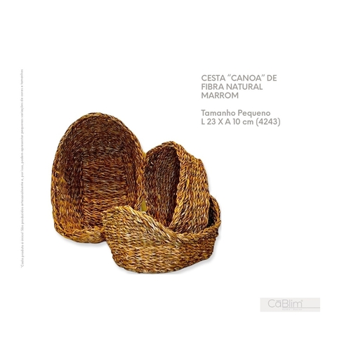 CESTA CANOA DE FIBRA NATURAL MARROM P - CV97134-1P
