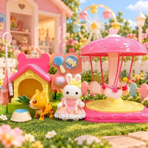 Brinquedo Casinha Feliz Parque de Diversões Balanço Mini Cachorrinho Coelhinho - Multicolorido