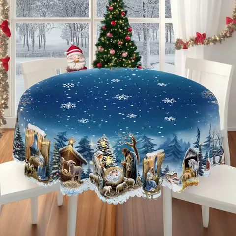 Magia Azul de Natal – Toalha de Mesa Vintage com Tema Presépio - comprar online