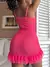 Conjunto Lingerie Camisola Vestido Transparente Renda de Contraste com Babado Al - loja online