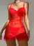 Conjunto Lingerie Camisola Vestido Transparente Renda de Contraste com Babado Al