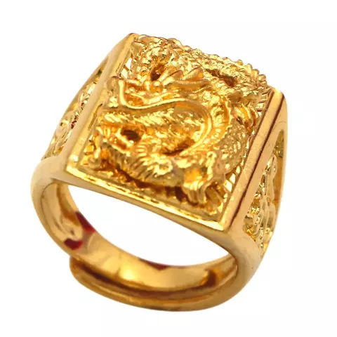 Anel de ouro amarelo puro para homens luxo gravura dragão anéis vintage cavalh