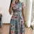 Vestidos finos femininos casuais manga longa em torno do pescoço flor impresso - comprar online