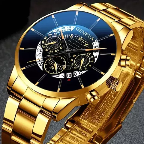 Conjunto de relógio de quartzo elegante masculino de 3 peças, pulseira de aço