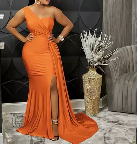 Vestido apertado de manga de ombro único feminino, saia longa, roupa feminina, m