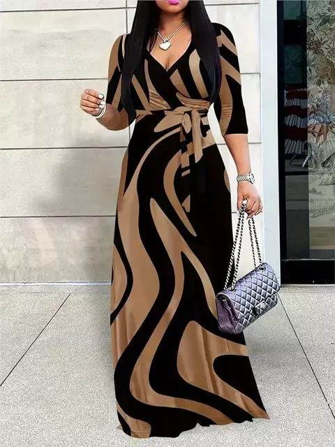 Moda feminina vestido de impressão para mulher casual decote profundo em v