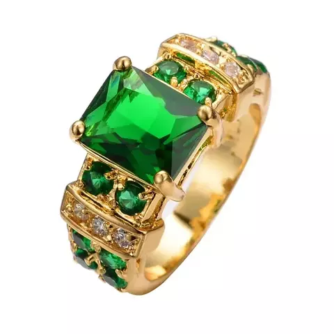 Anel de cristal verde da moda charme cor dourada anel de casamento feminino luxo